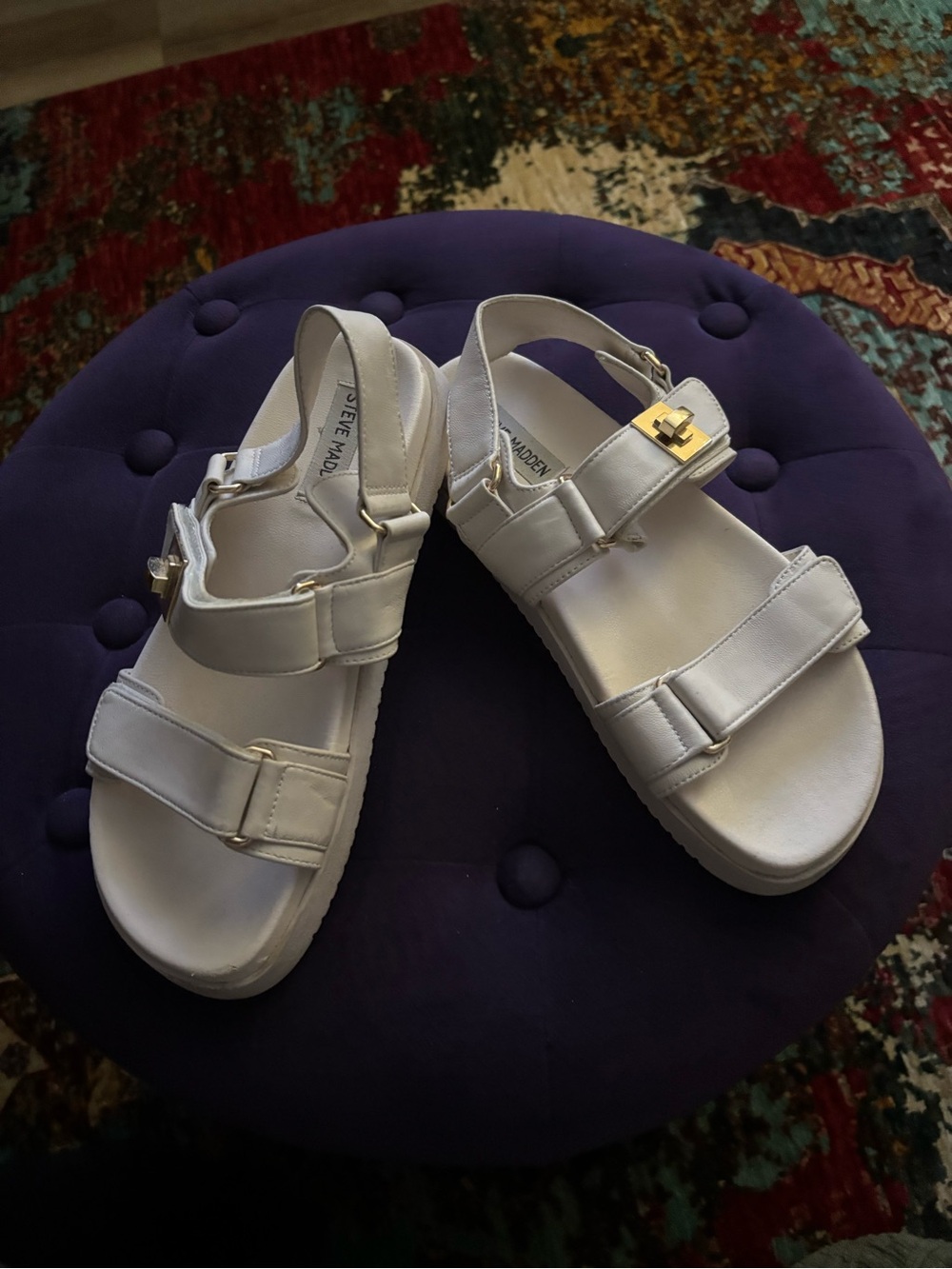 Steve Madden Cream Platform Sandals with Gold Buckle